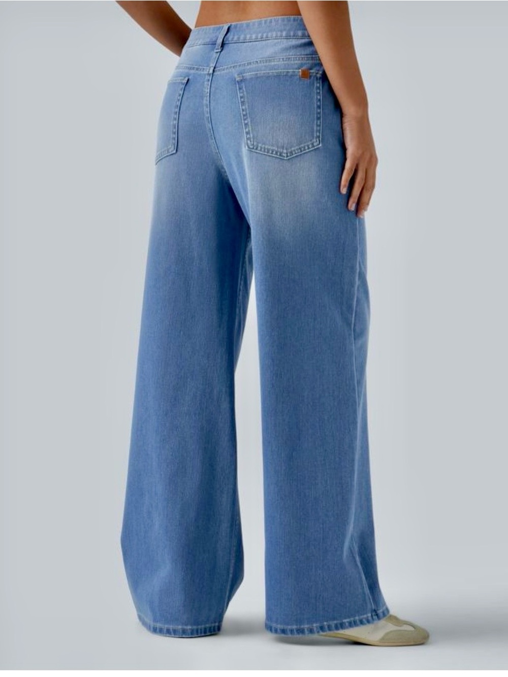 Halara Wide Leg Mid-Rise Washed Baggy Wide Leg Women Jeans - Light Blue - Large - Picture 3 of 10